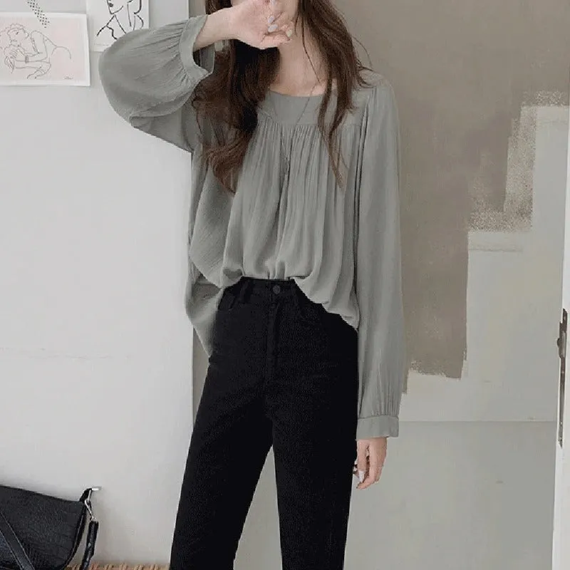 Elegant Square Neck Long-Sleeve Shirt for Women