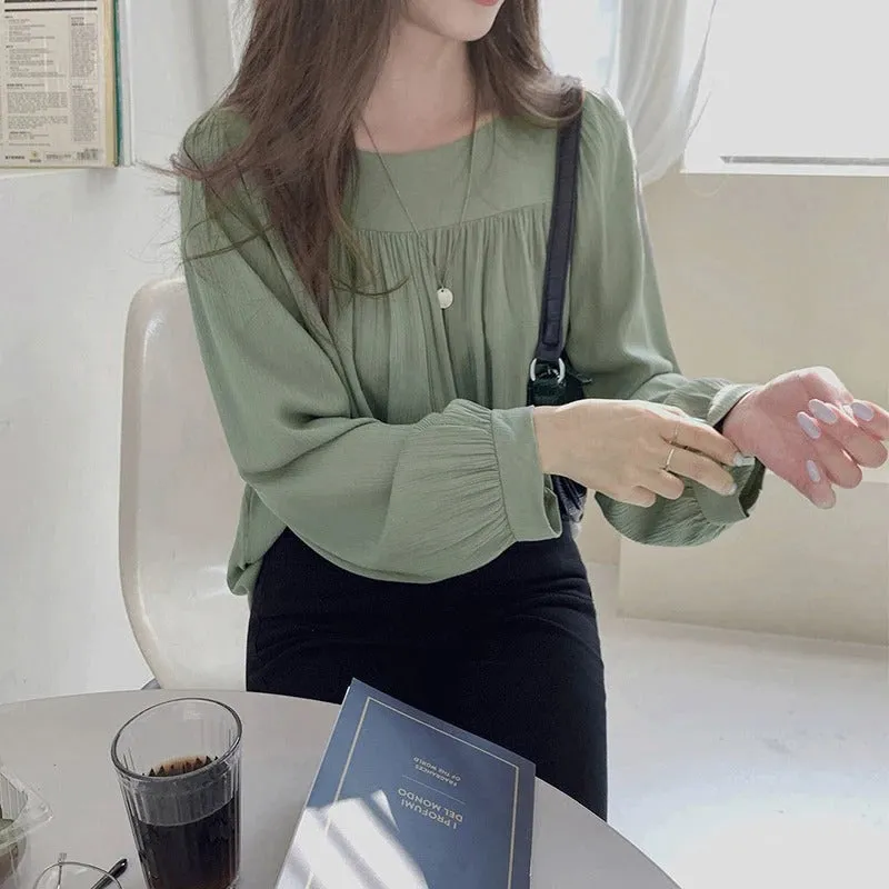 Elegant Square Neck Long-Sleeve Shirt for Women