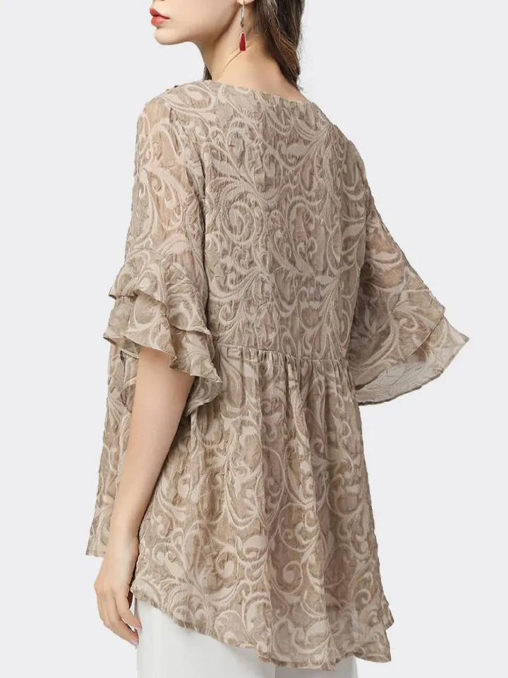 Elegant V-neck Lace Chiffon Shirts