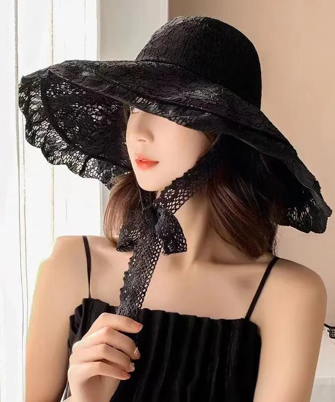 Elegant White Beach Lace Up Big Brim Sun Hat II043