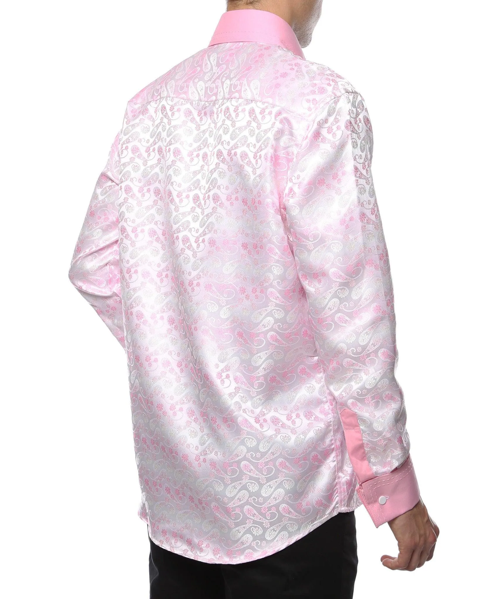 Ferrecci Men's Satine Hi-1031 Pink Flower Pattern Button Down Dress Shirt