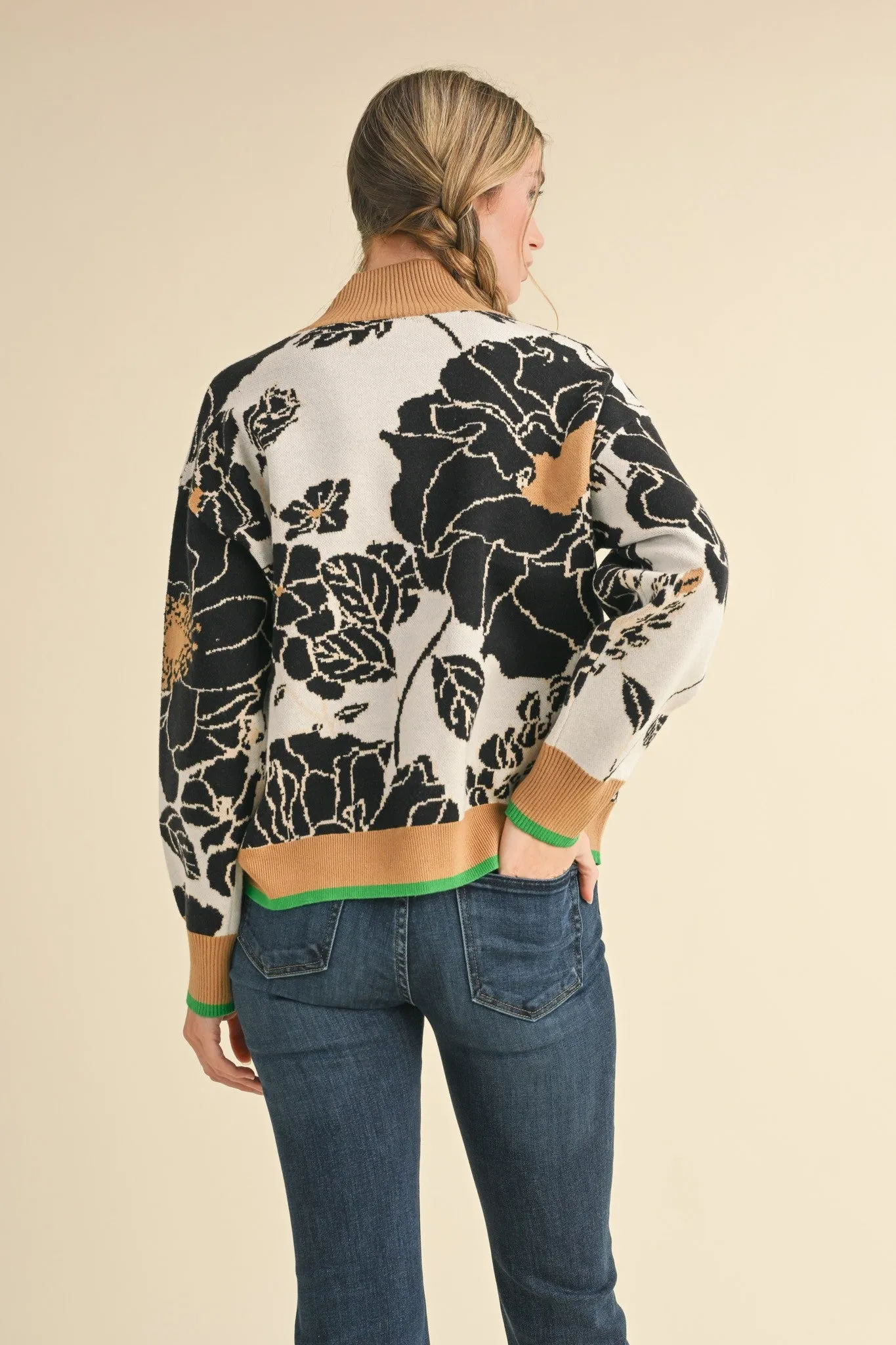 FLORAL 1/2 ZIP SWEATER