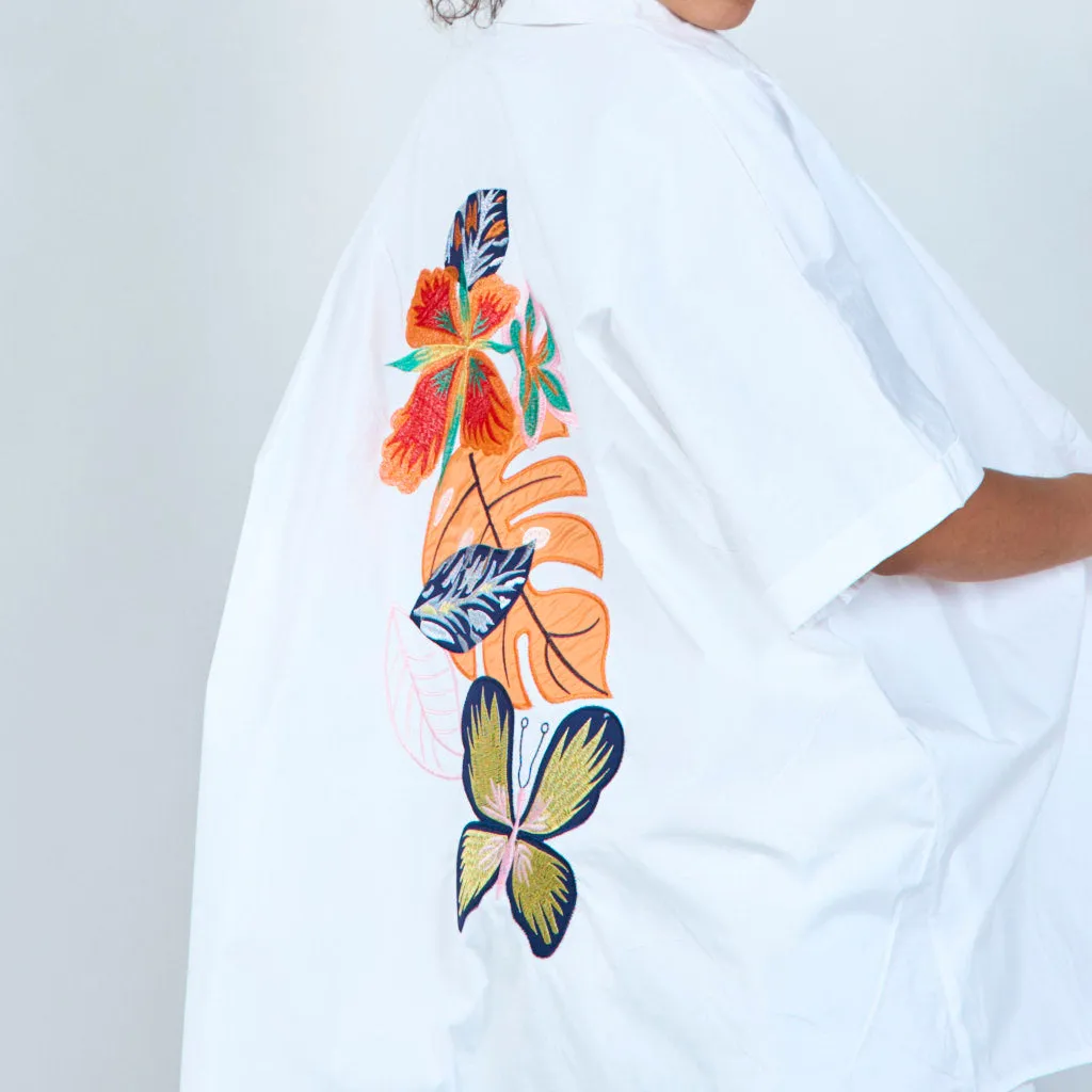 Floral embroidered back tunic shirt wholesale