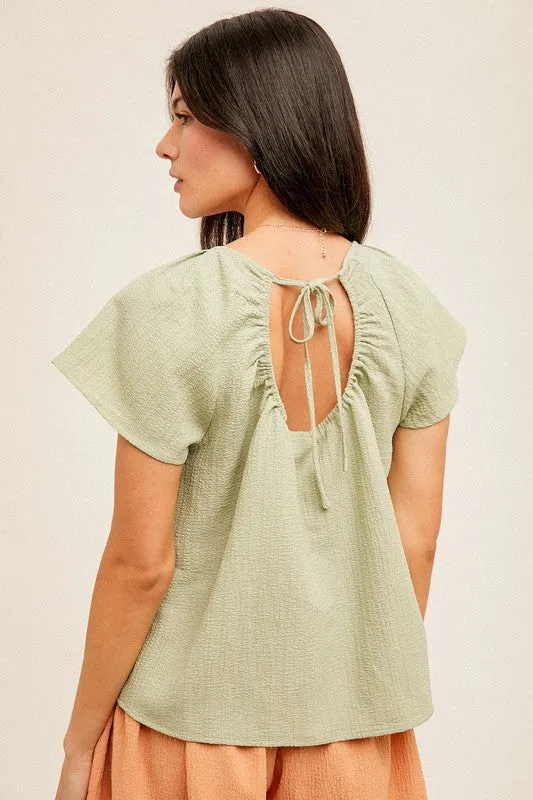 Flutter Sleeve Open Back Top