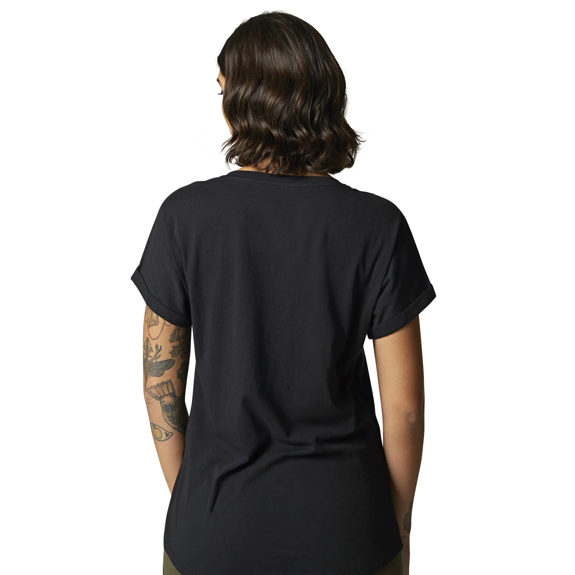 Fox Racing  Womens Black Boundary T-Shirt Short Sleeve V-Neck Relaxed Comfy Tee