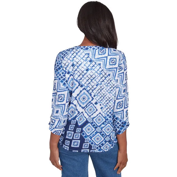 Free Spirit Knit Ikat Patch Shirt Petite