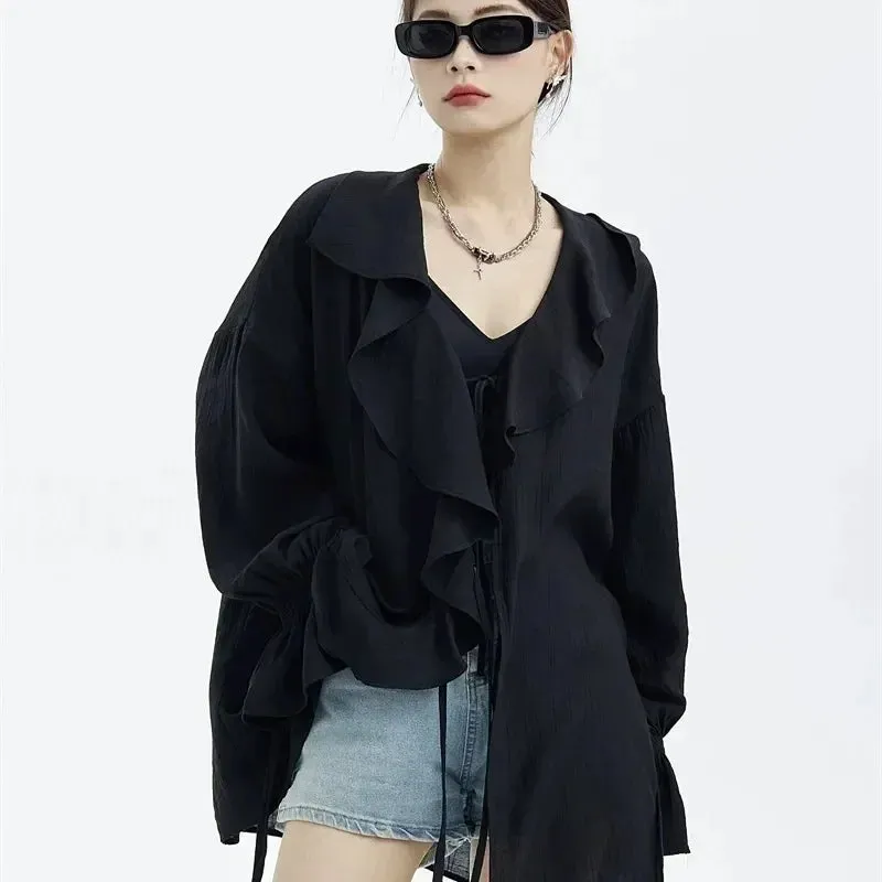 Girlary Shirts Women Classic Elegant Fashion European Style Charming Casual All-match Single Breasted Pure Youthful Students Streetwear