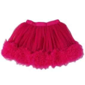 Girls Hot Pink 3-D Rose Trim Flouncy Tutu Skirt S (9-24M)-XL (6-8)