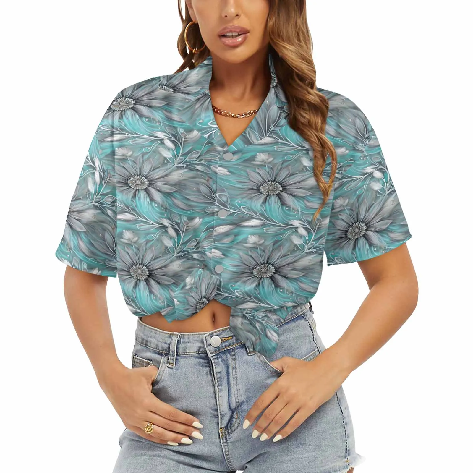 Green Elegant Floral 25  Women's Hawaiian Shirt