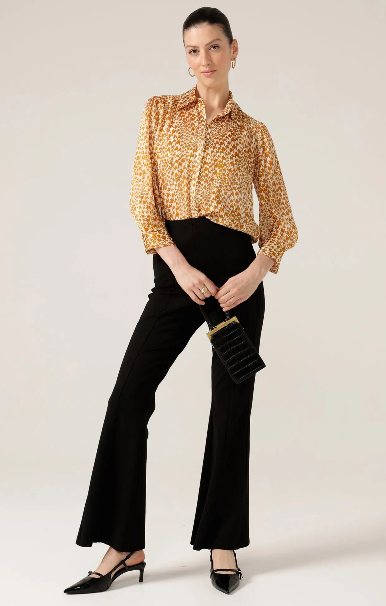 HERRINGBONE BLOUSE IN TOFFEE CREAM CHECK