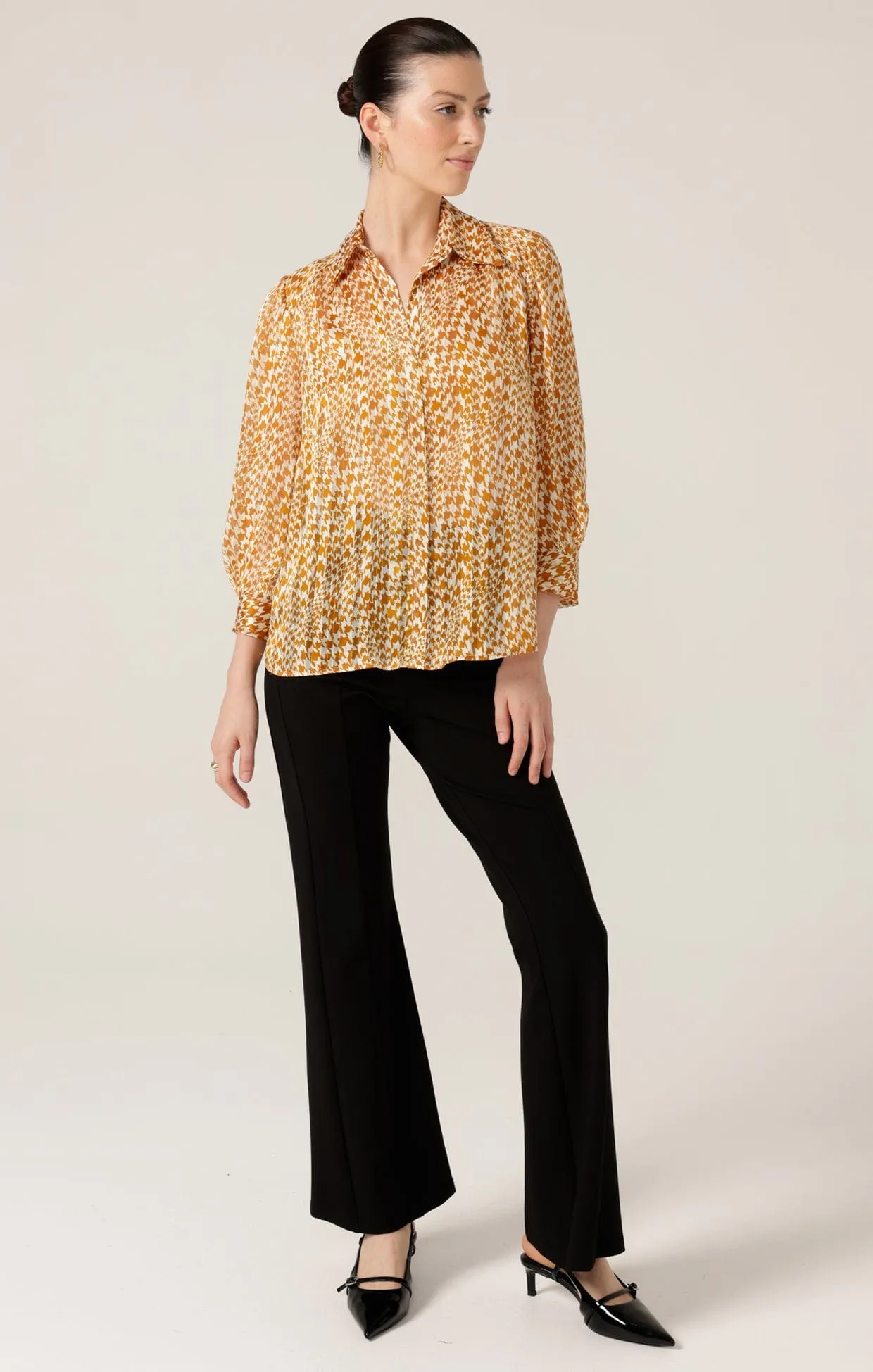 HERRINGBONE BLOUSE IN TOFFEE CREAM CHECK