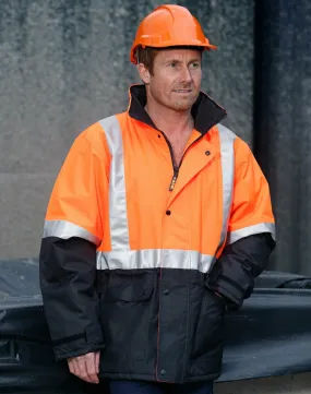 Hi-Vis Two Tone Rain Proof Jacket With Quilt Lining Safety Tradie Work Wear Warm