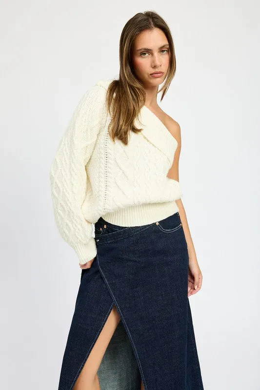 Ivory Oversized Knt One Shoulder Sweater