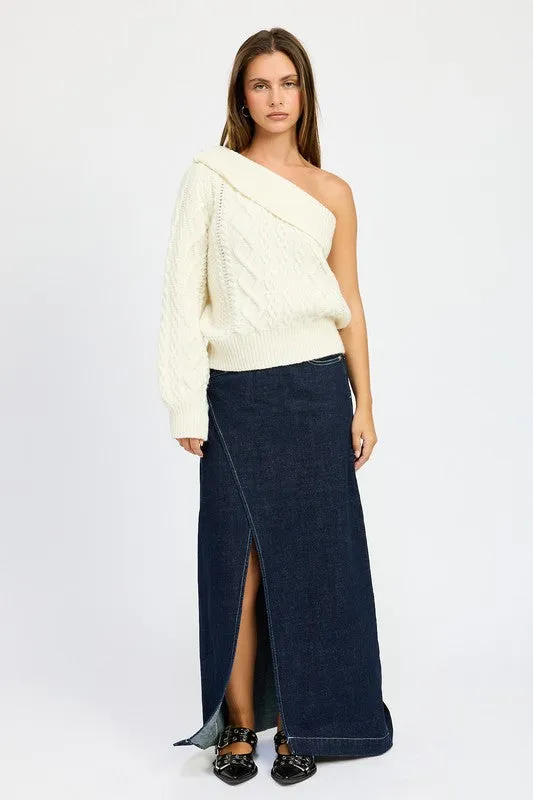 Ivory Oversized Knt One Shoulder Sweater