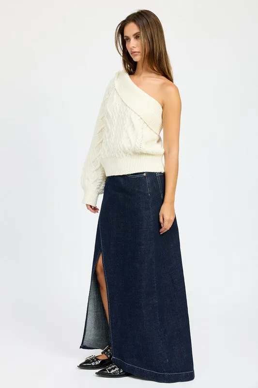 Ivory Oversized Knt One Shoulder Sweater