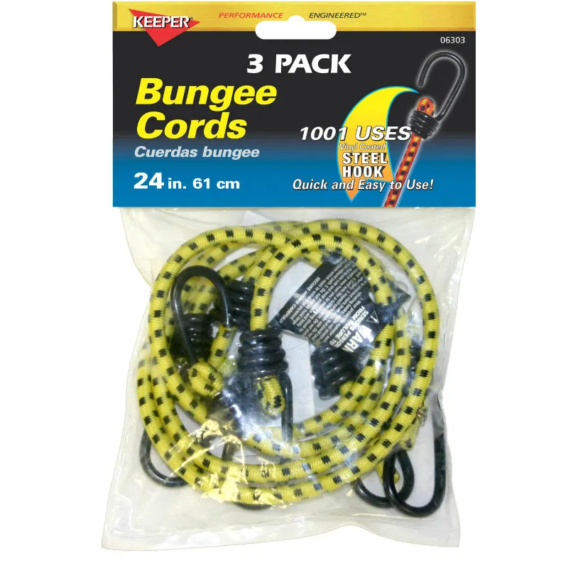 Keeper® 06303 Vinyl Coated Bungee Cord, 24", 3-Pack