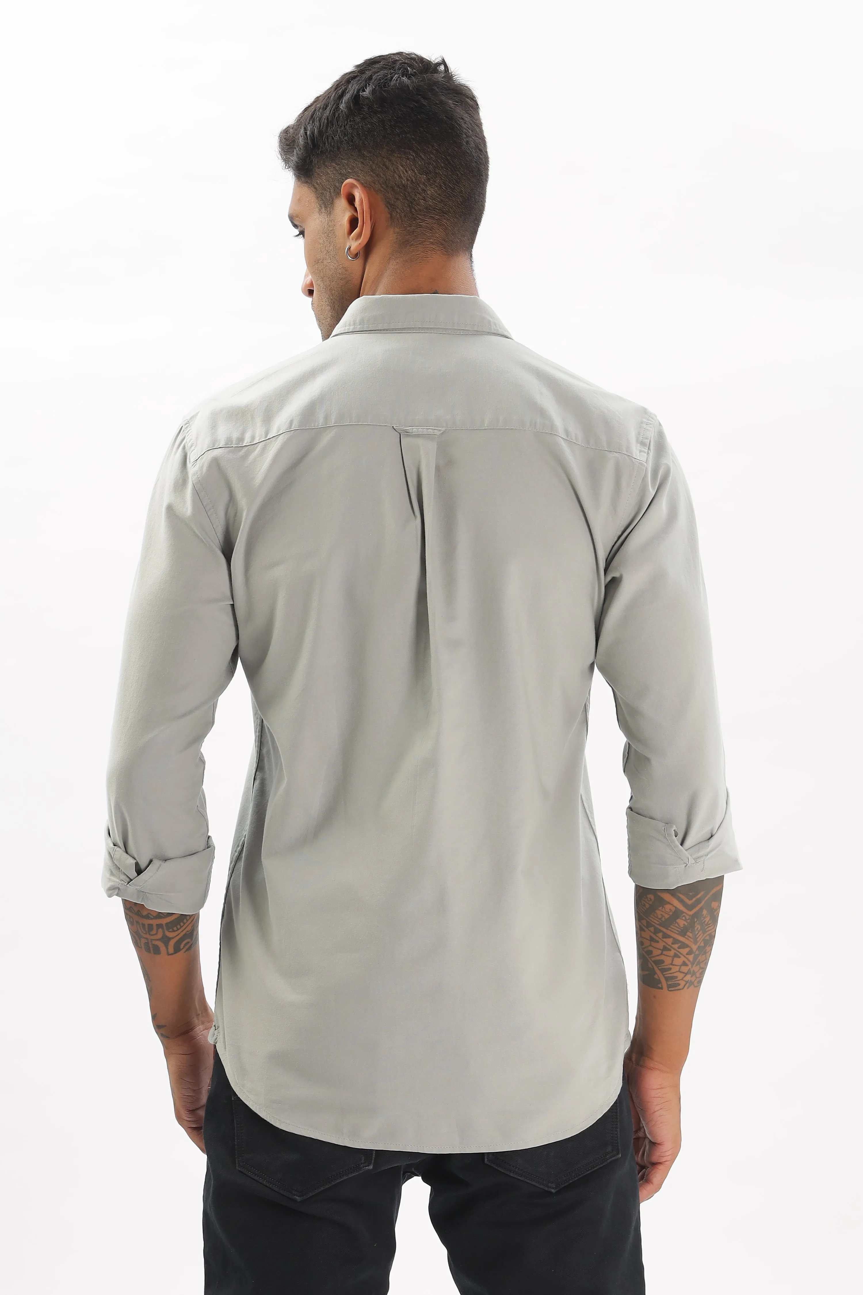 Light Gray Regular Fit Plain Full Sleeve Shirt