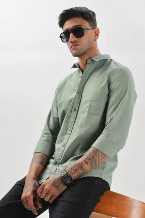 Light Green Regular Fit Plain Full Sleeve Shirt