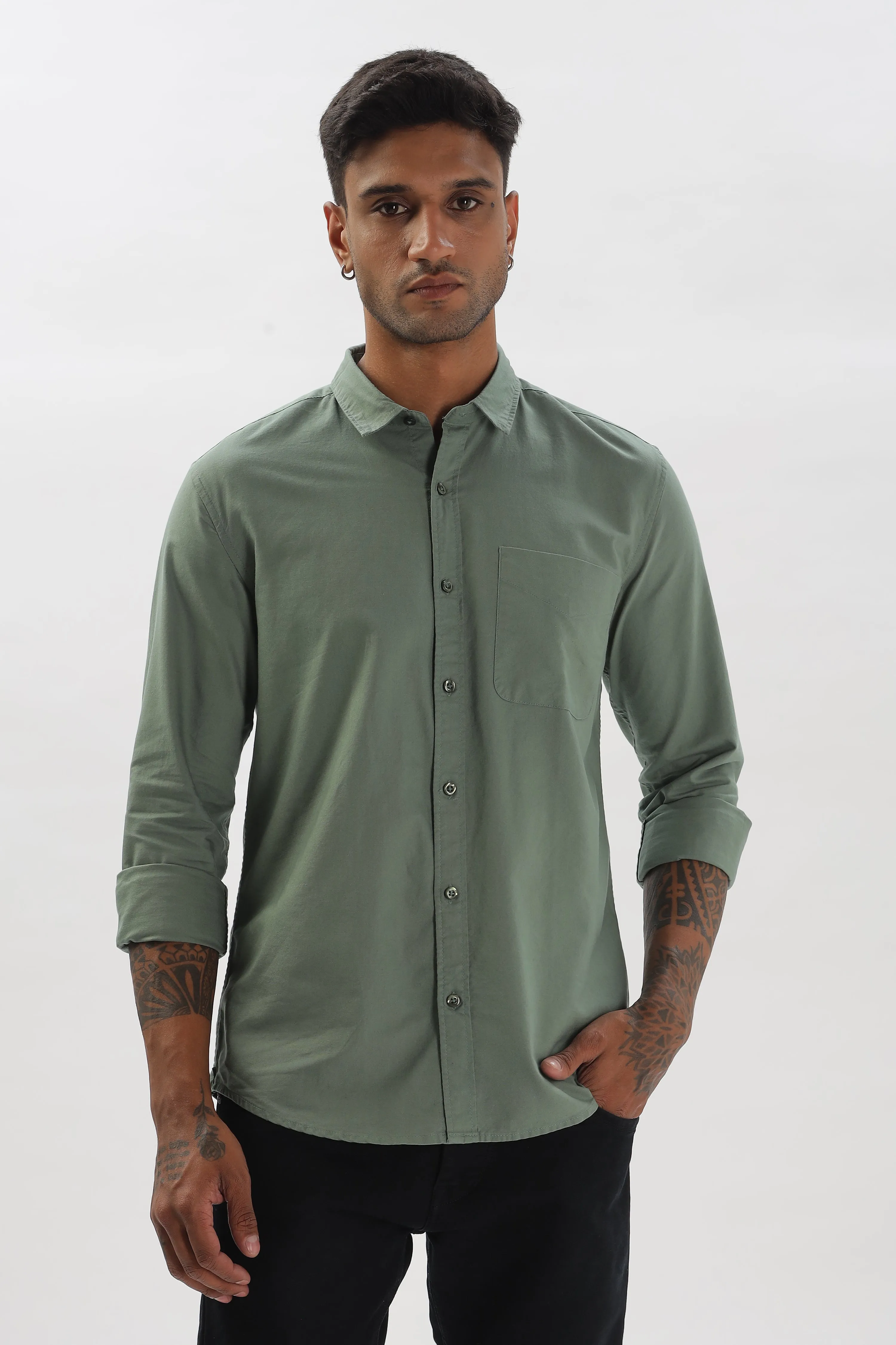 Light Green Regular Fit Plain Full Sleeve Shirt