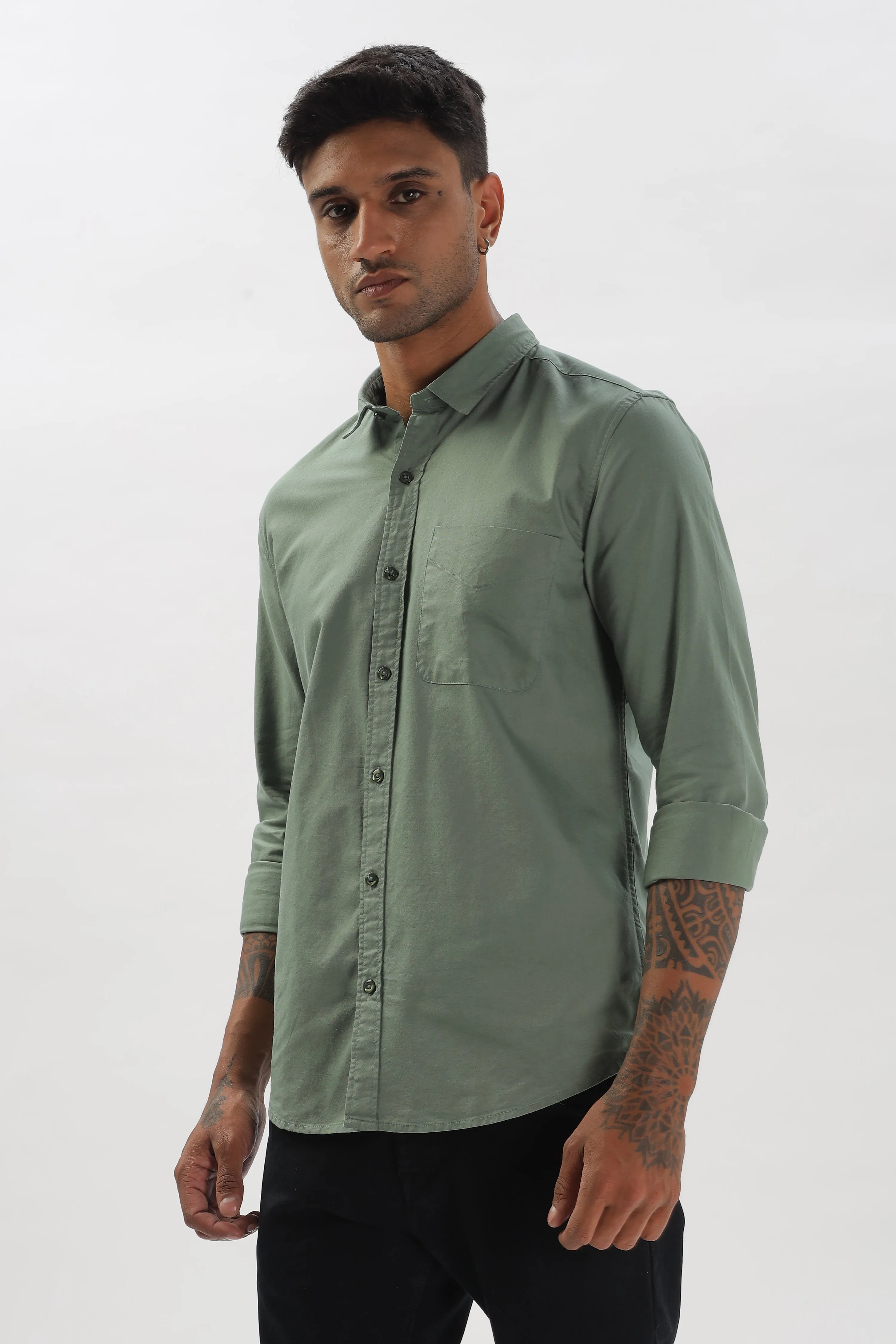 Light Green Regular Fit Plain Full Sleeve Shirt