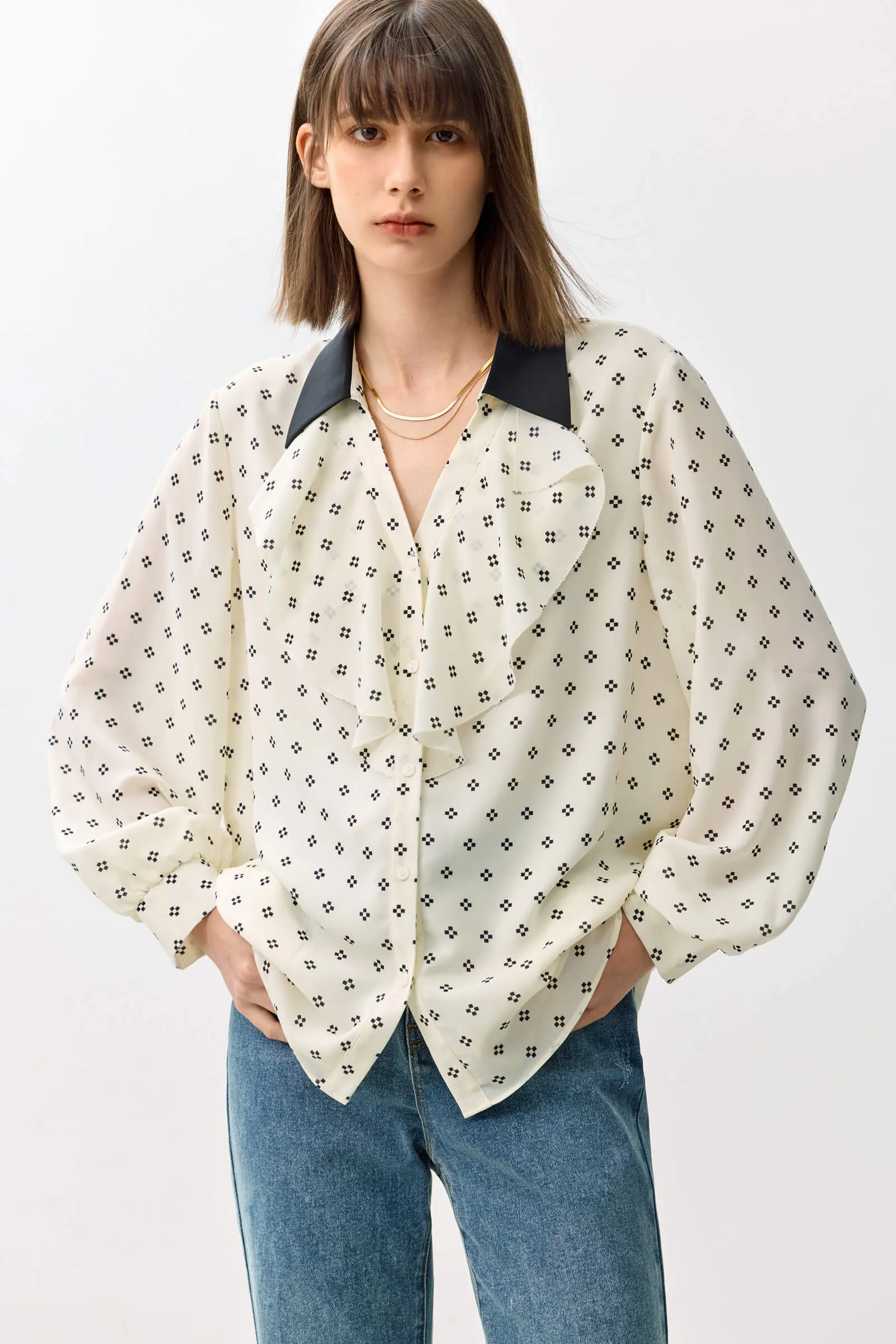 LILY Elegant Ruffle V-Neck Shirt