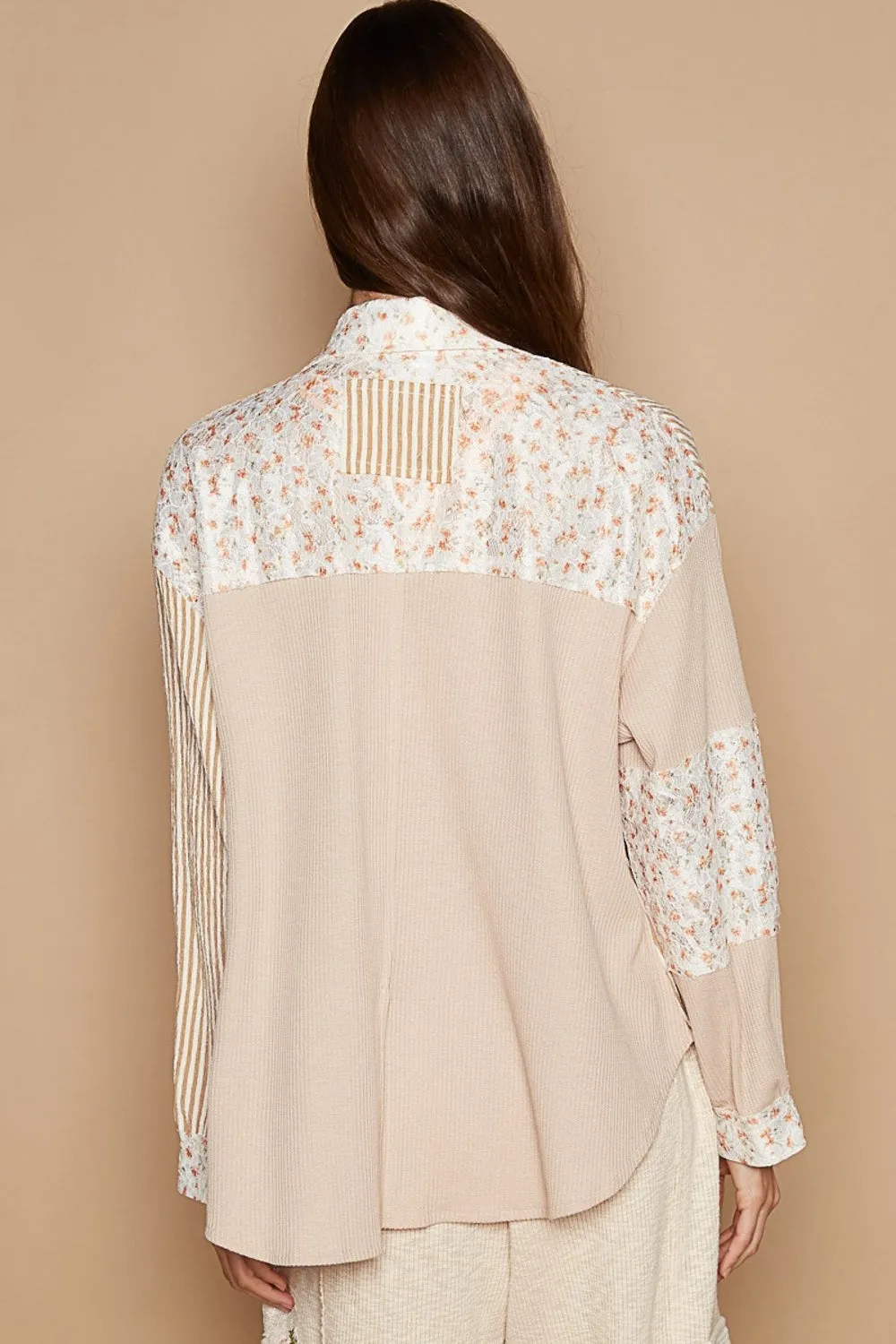 Long Sleeve Embroidered Print Patch Pocket Shirt