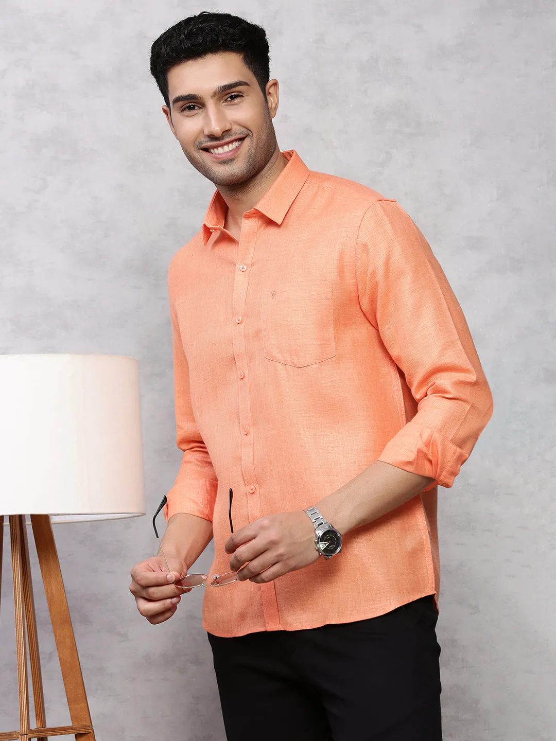 Men Cotton Blend Shirt Orange T7 CG4