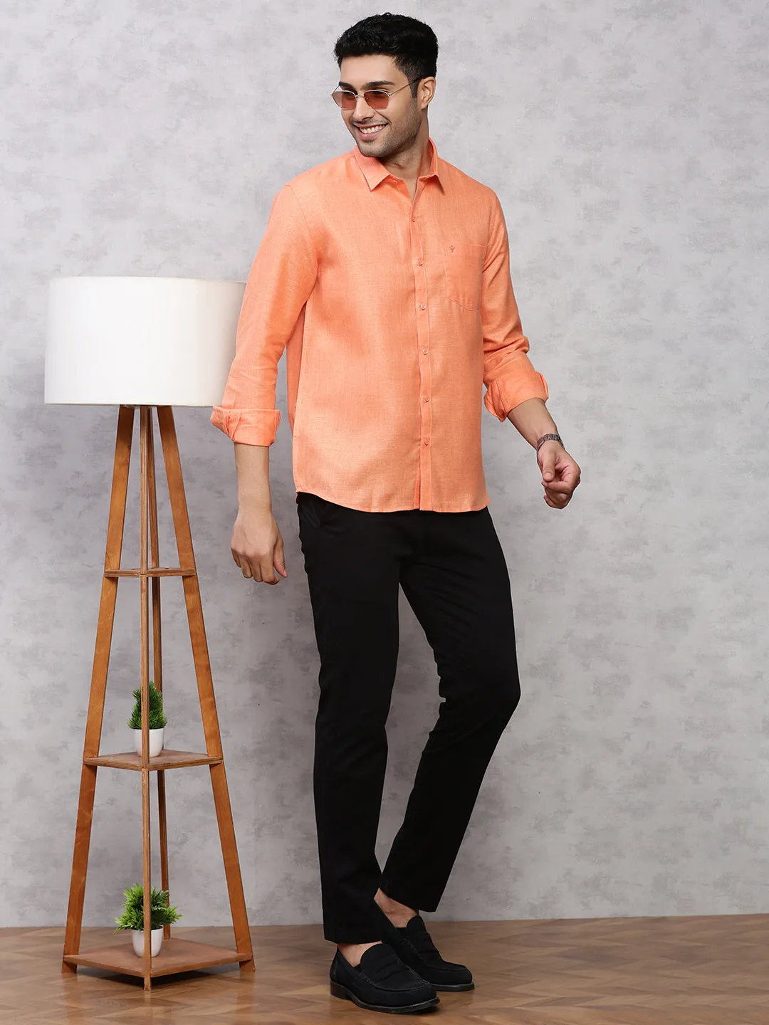 Men Cotton Blend Shirt Orange T7 CG4