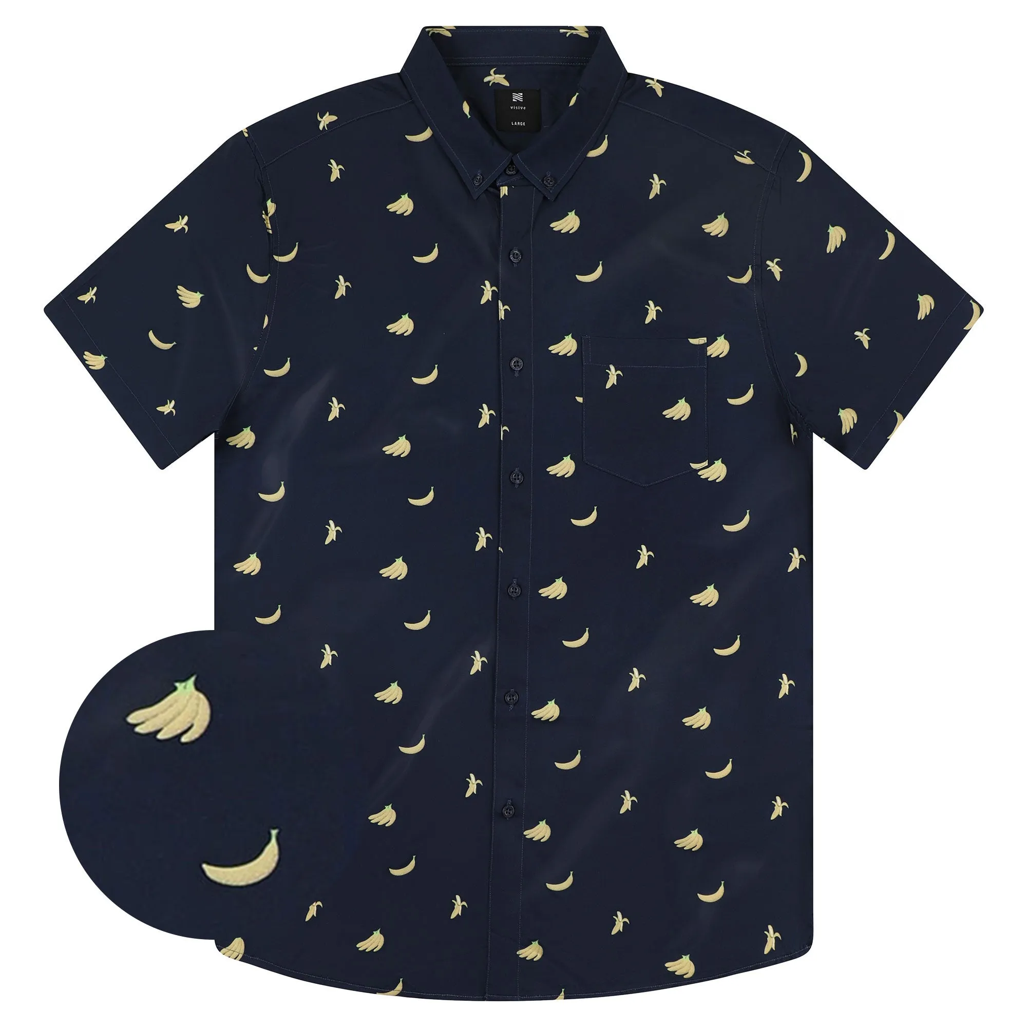 Mens Button Down Shirt - Navy Banana ( Stretch )