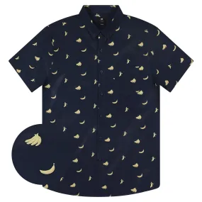 Mens Button Down Shirt - Navy Banana ( Stretch )