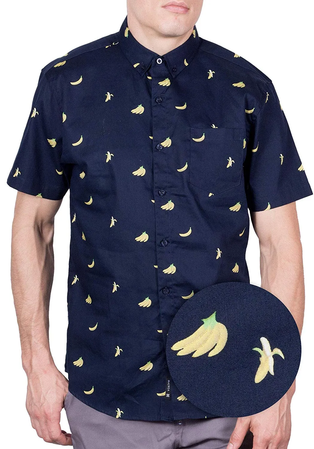 Mens Button Down Shirt - Navy Banana ( Stretch )