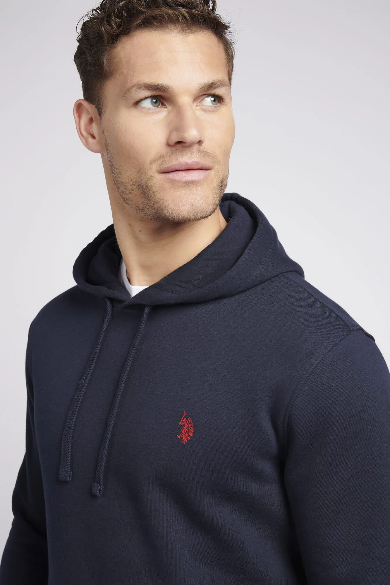 Mens Double Horsemen Hoodie in Dark Sapphire Navy / Haute Red DHM