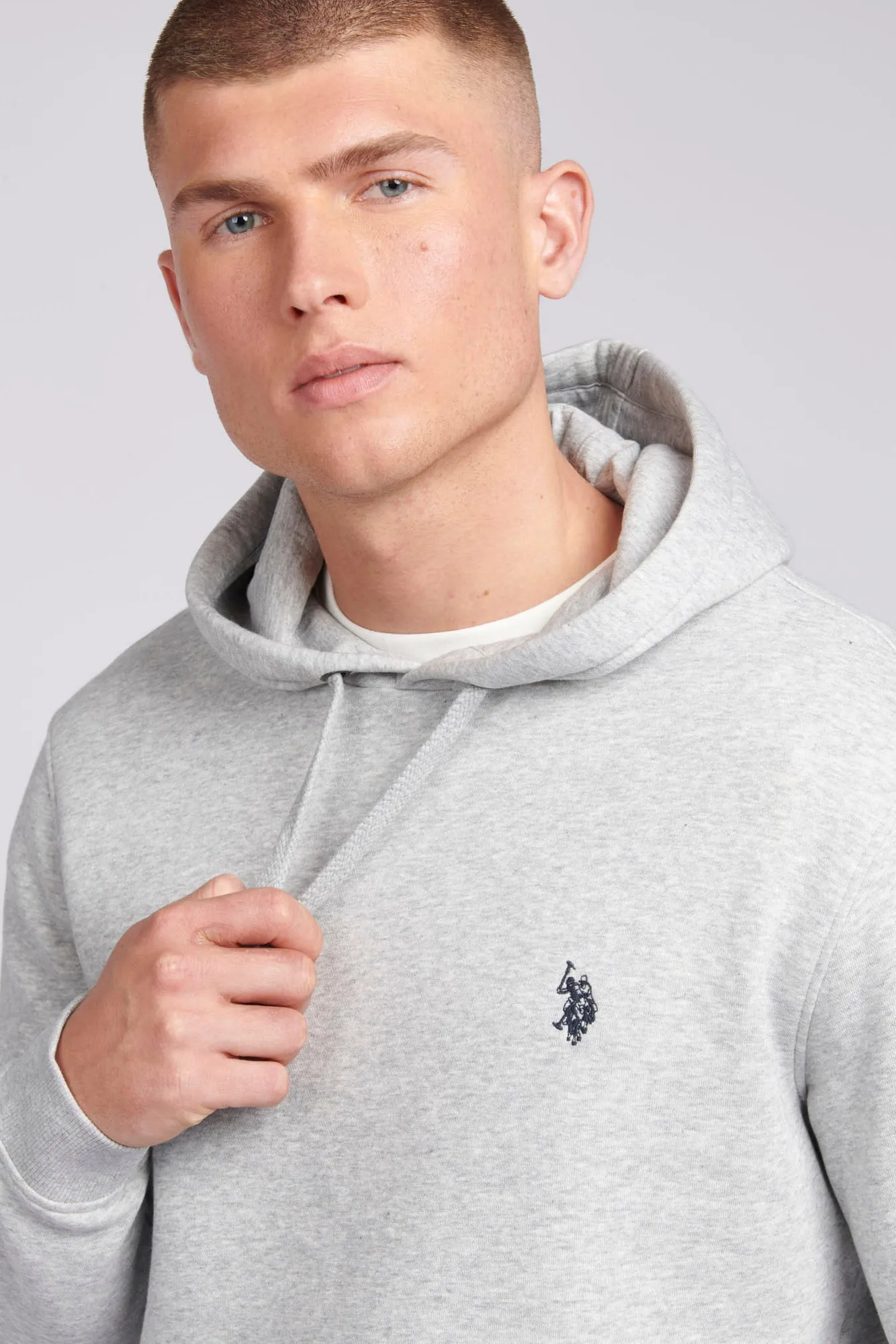 Mens Double Horsemen Hoodie in Mid Grey Marl