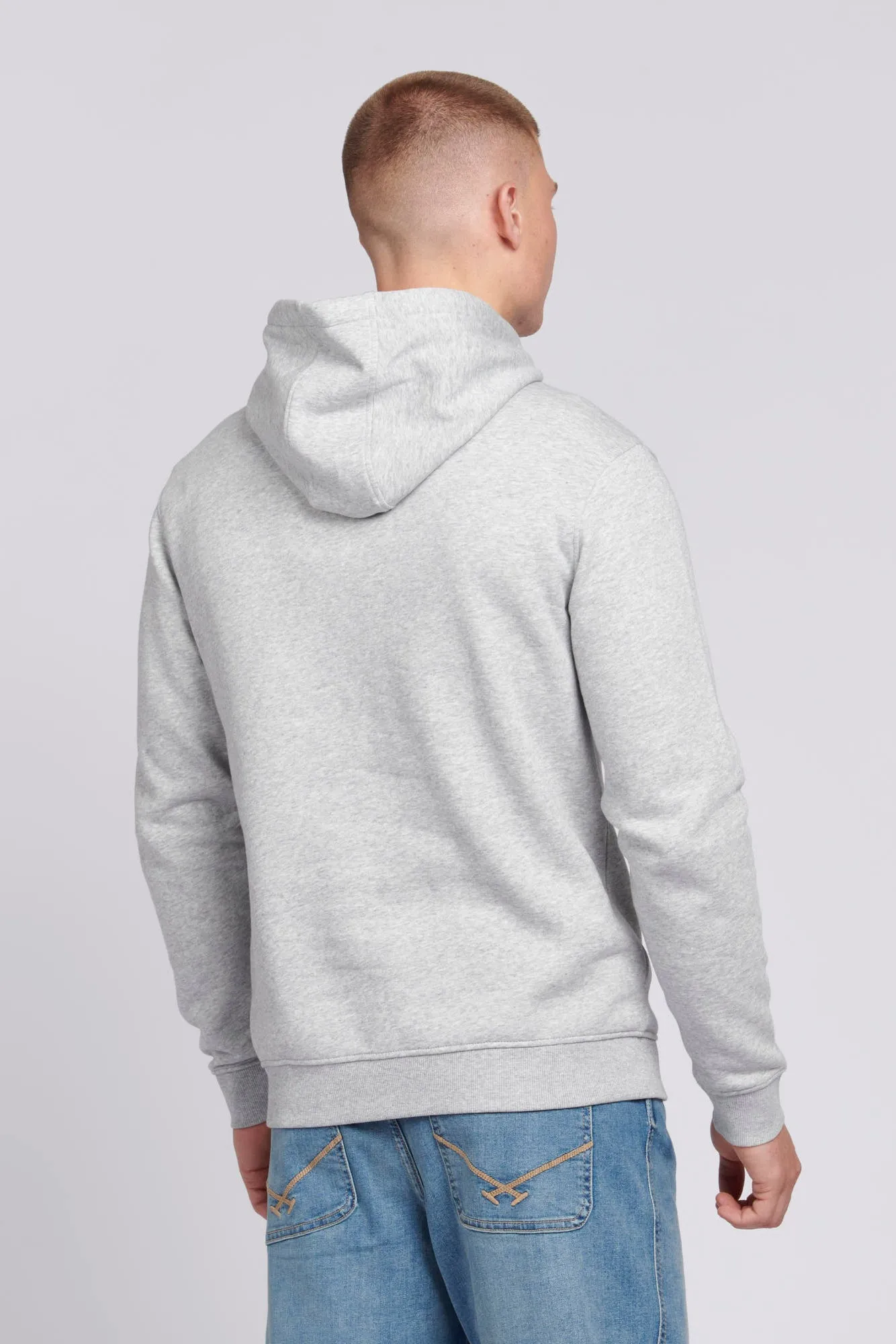 Mens Double Horsemen Hoodie in Mid Grey Marl