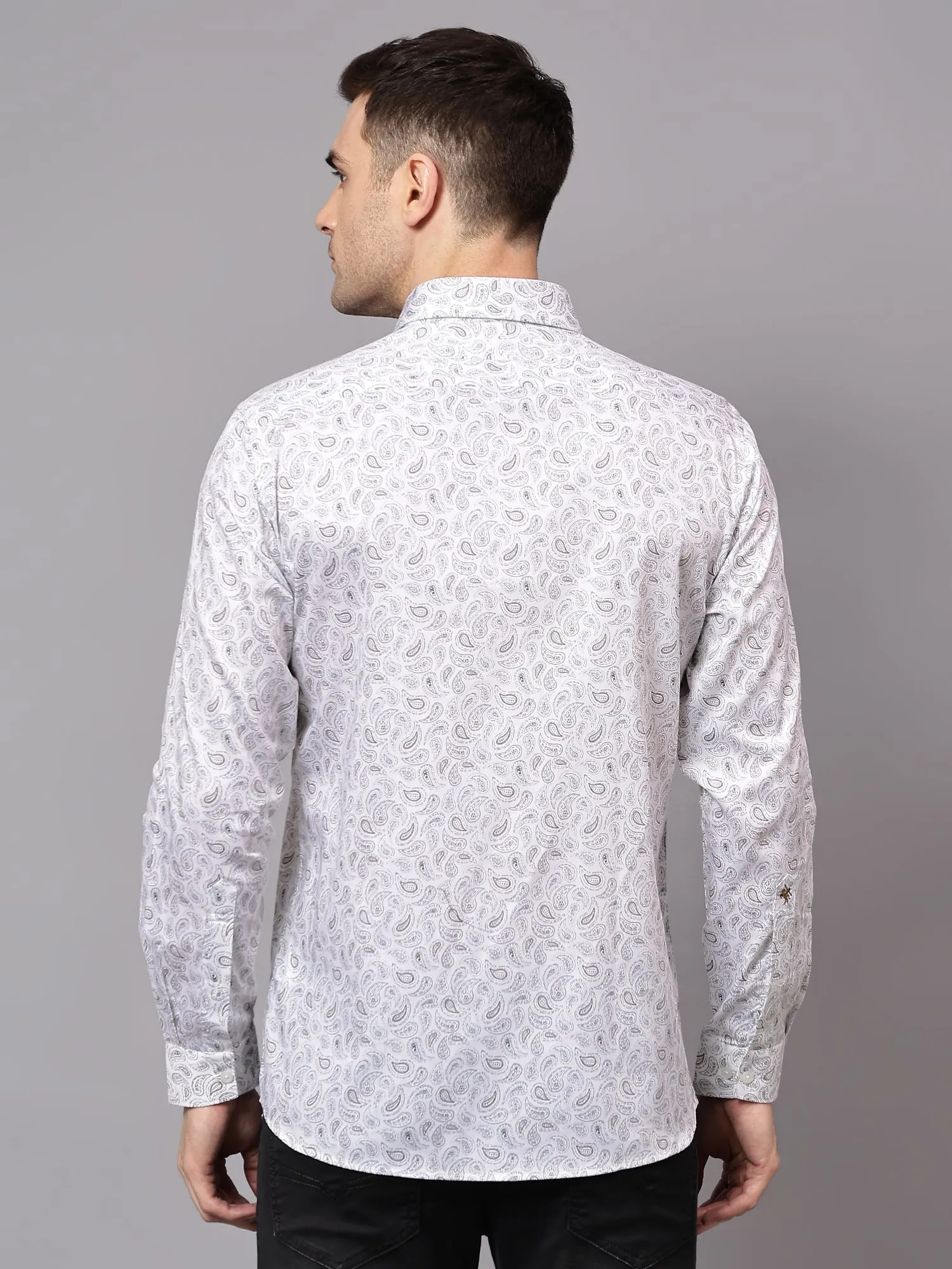 Men's White Party Paisley Print Full Sleeve Shirt