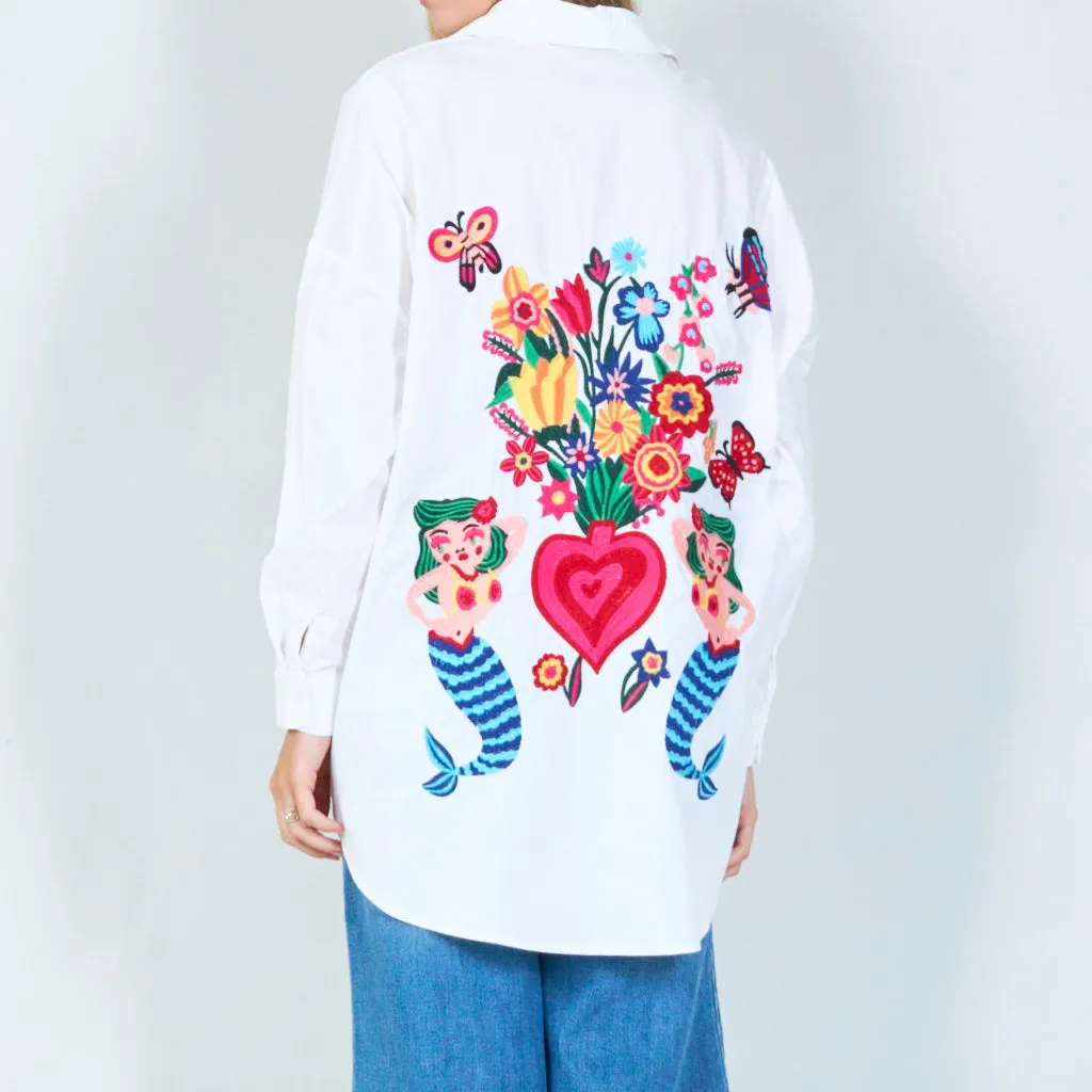 Mermaid floral embroidered long shirt wholesale