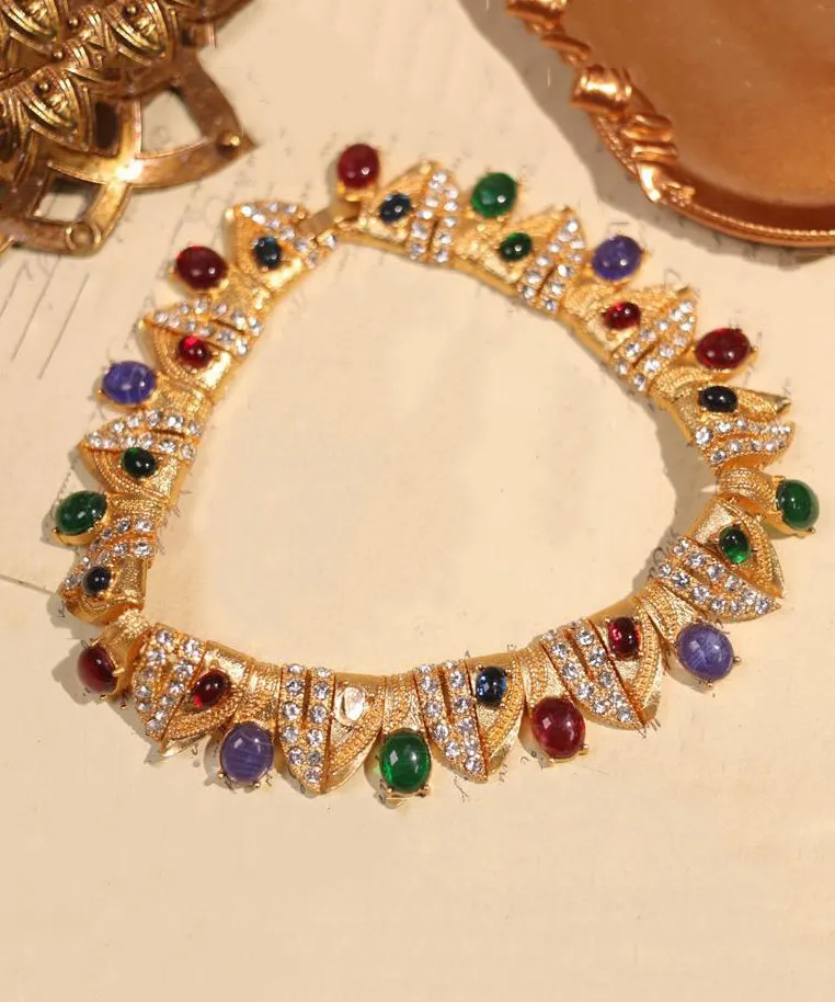 Modern Rainbow Ancient Gold Zircon Gem Stone Choker GH1029