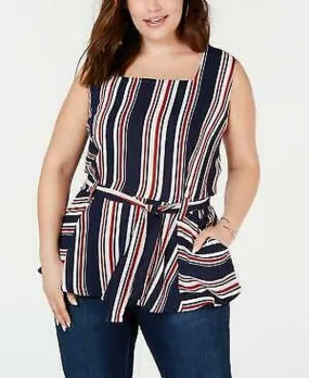 Monteau Trendy Plus Size Striped Tie-Waist Top,Size 2X