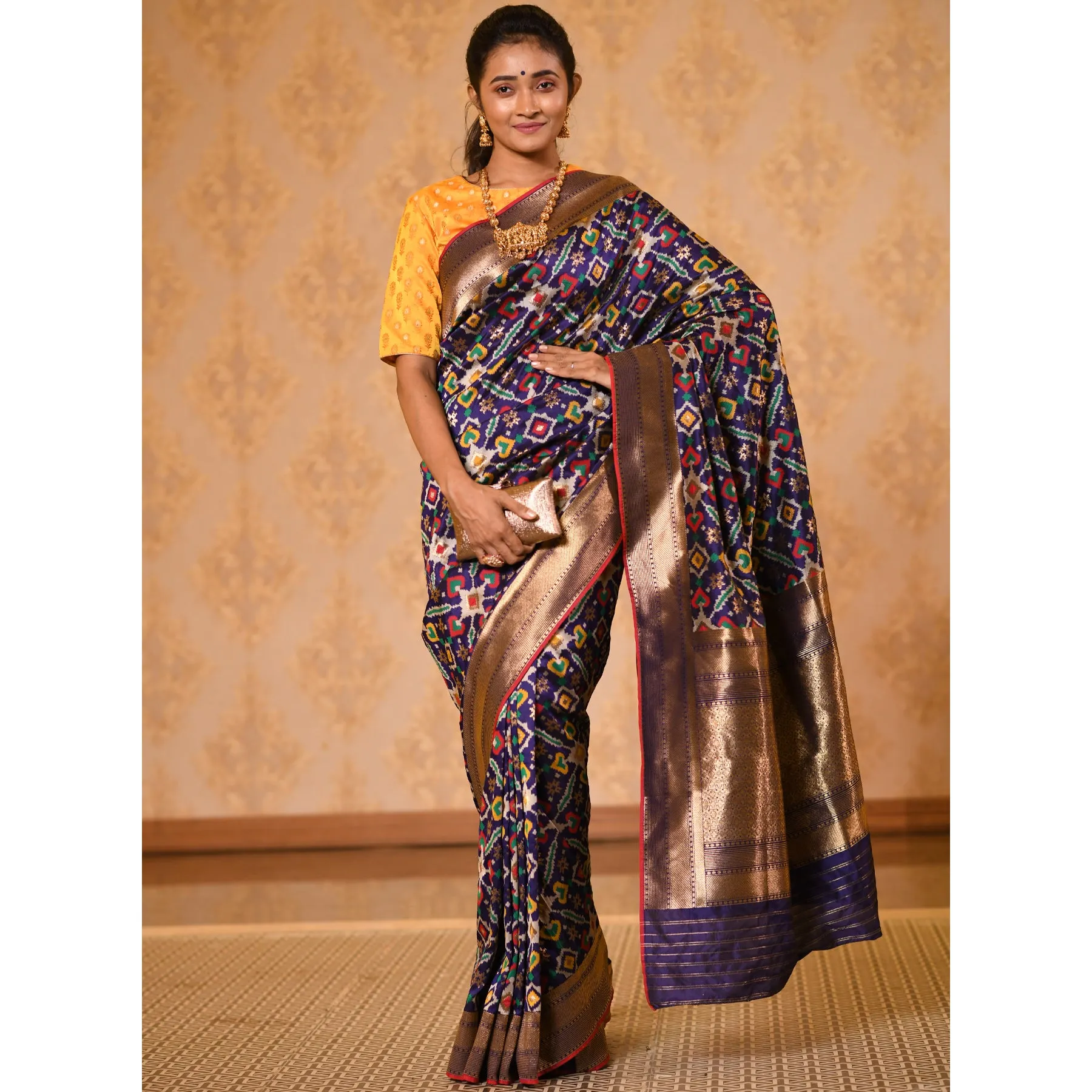 Navy Patola Silk Saree with Zari