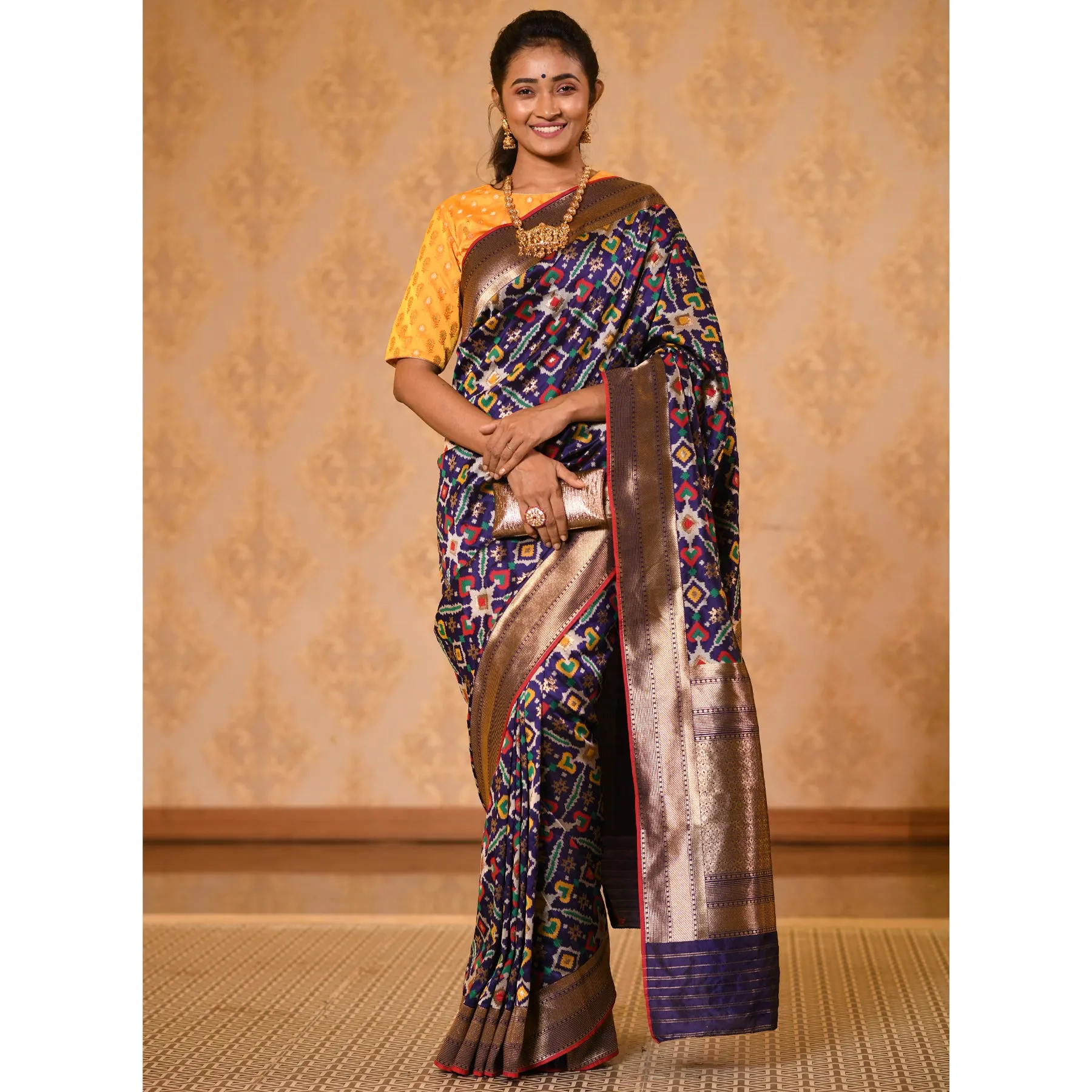 Navy Patola Silk Saree with Zari