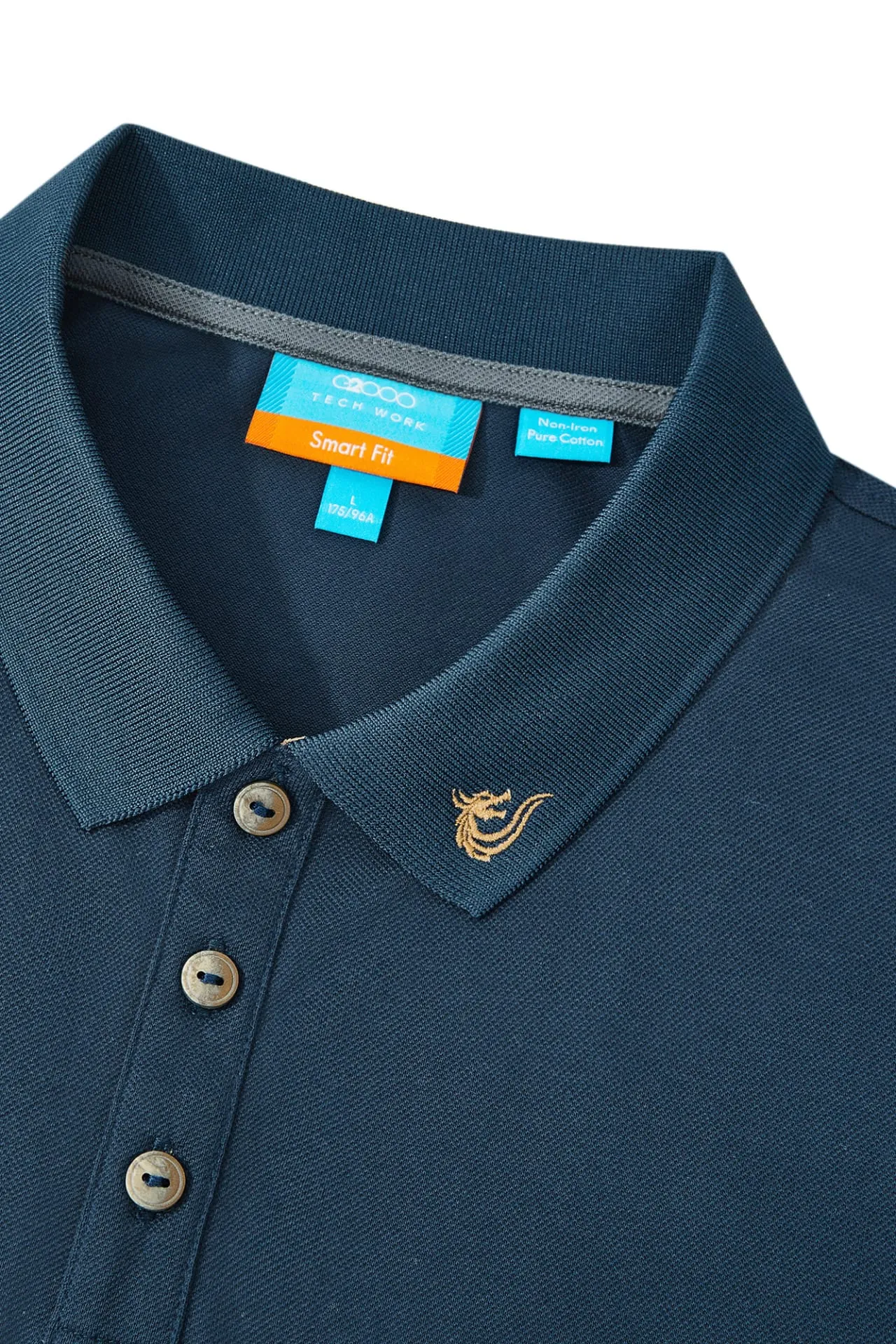 Non-Iron Pure Cotton Dragon Embroidery Collar Polo