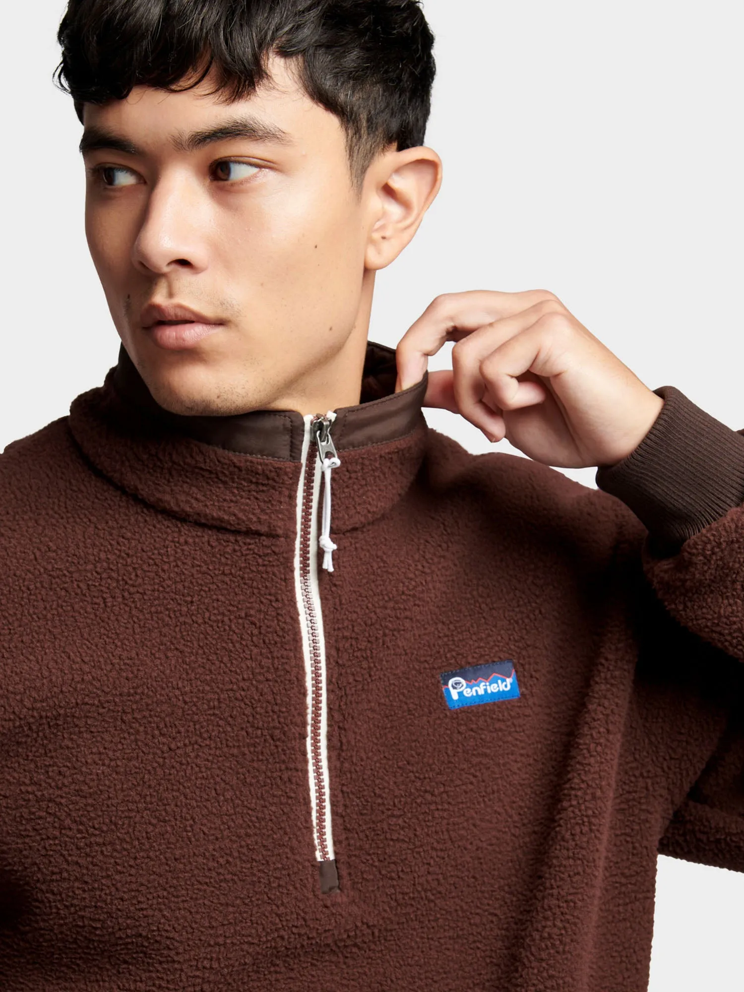 Penfield Mens 1/4 Zip Funnel Neck Fleece Chicory Coffee