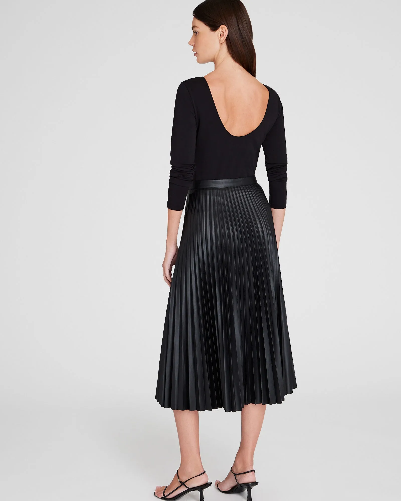 Pleated Faux-Leather Midi Skirt