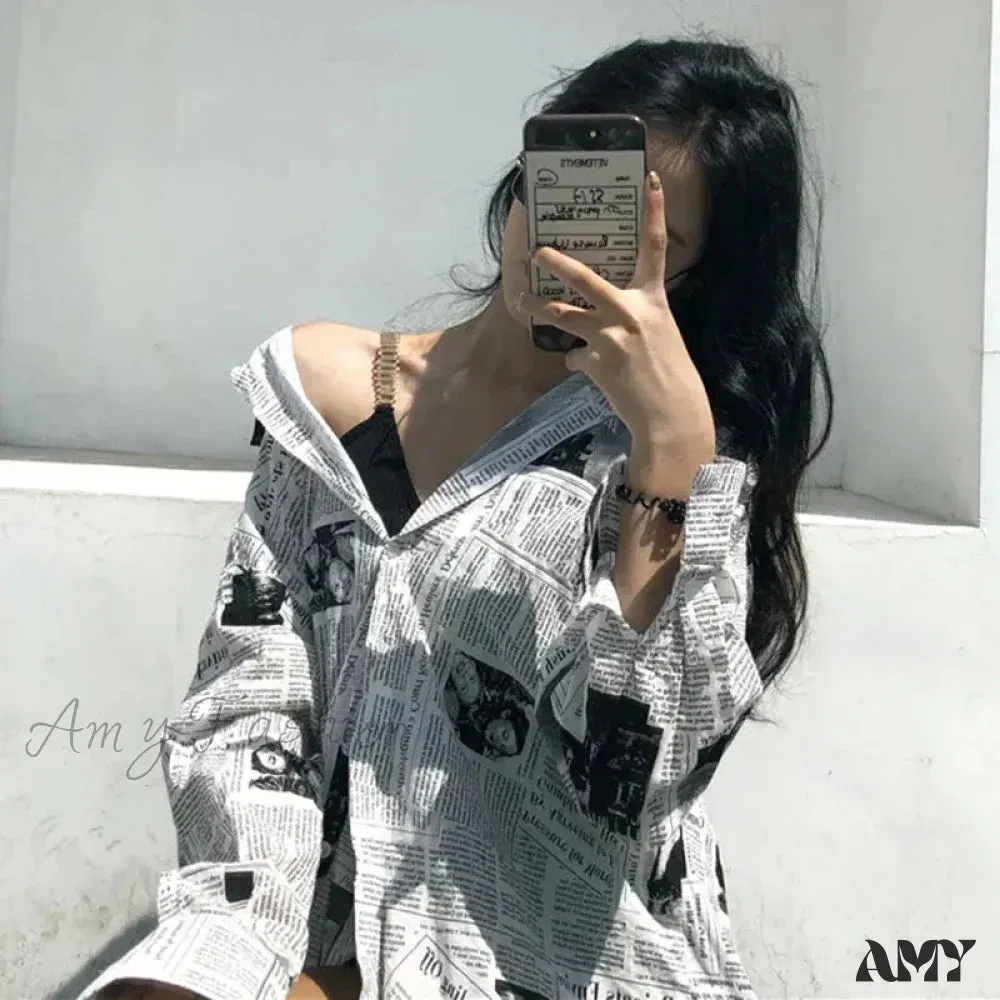 Printed Trendy Streetwear Oversize Couples Thin Tops Blouse