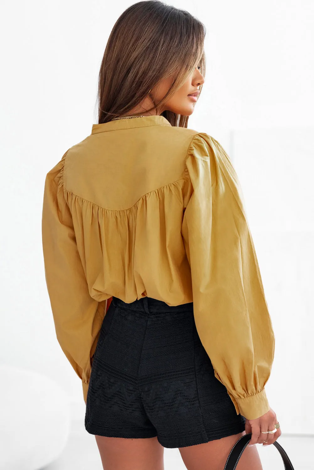 Puff Sleeve Pleated Loose Shirt