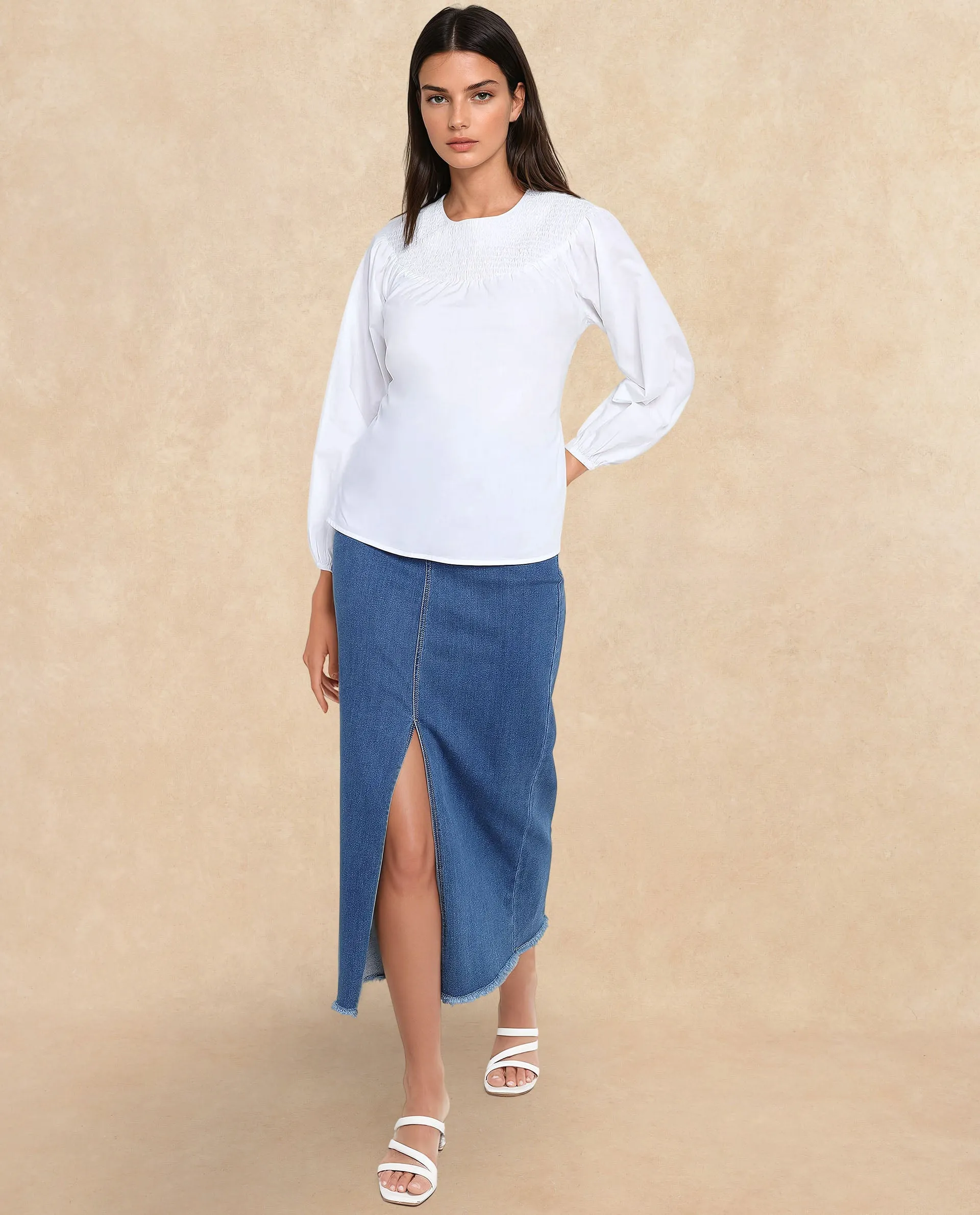 Rareism Women Cassius White Plain Top