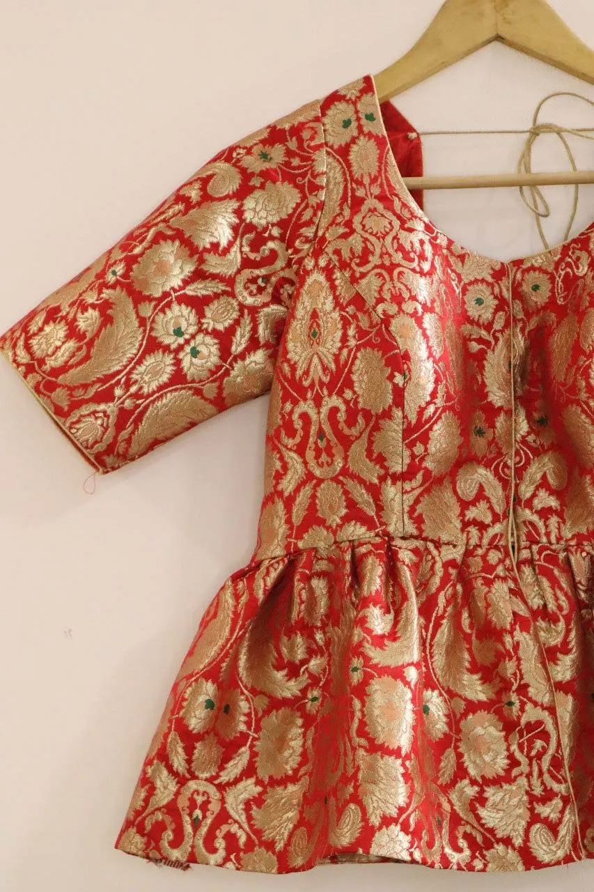 Red Kim Khwab Silk  Blouse