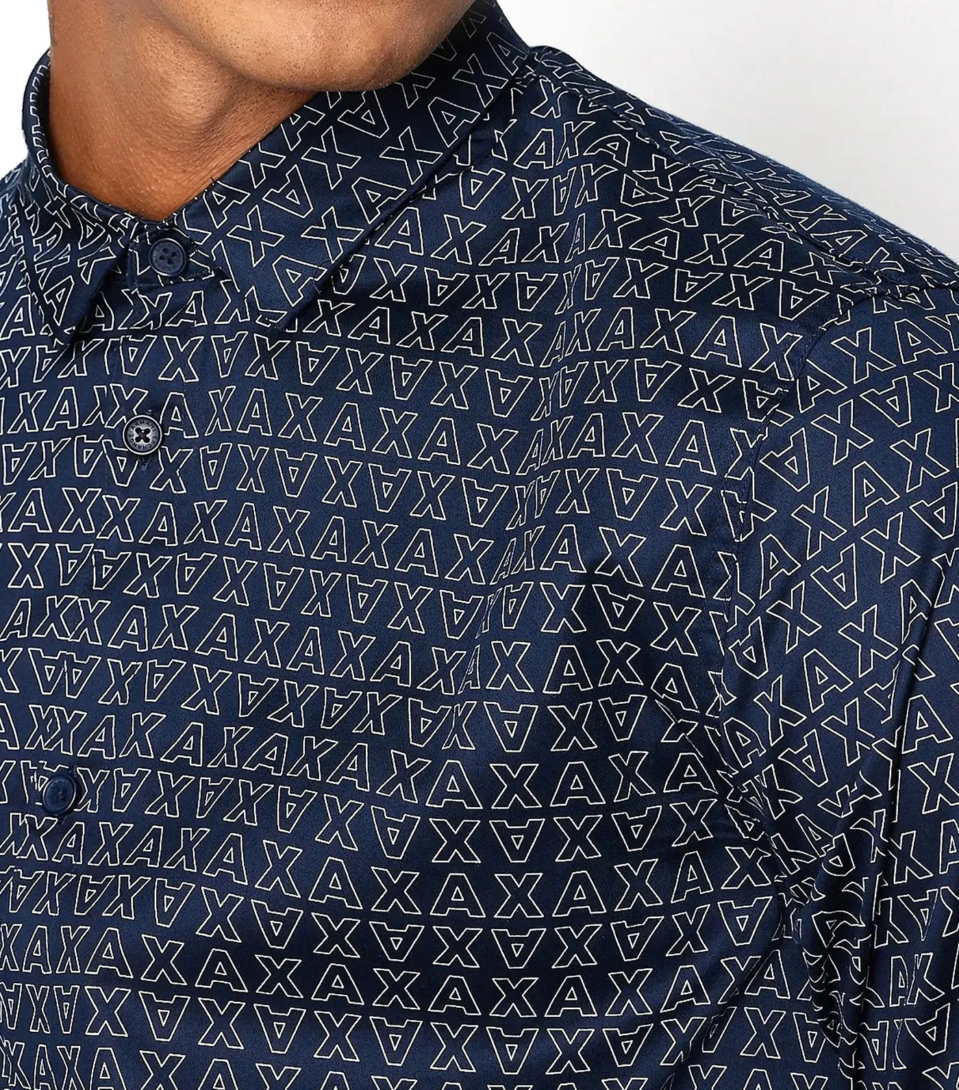 Regular Fit Logo Patterned Shirt Navy Blue Outline Logo