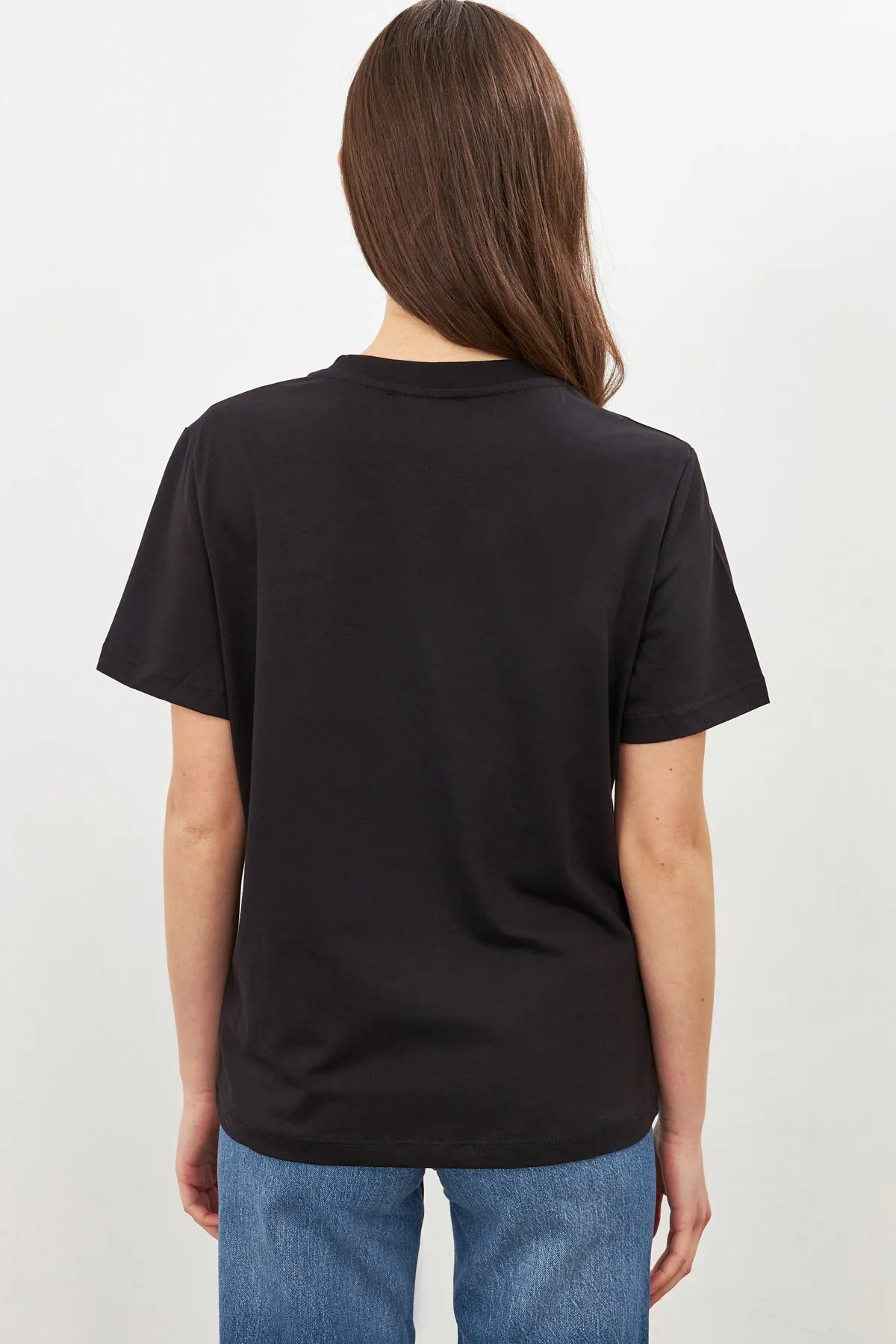 Setre Flower Detail Setre Banded T-Shirts Black