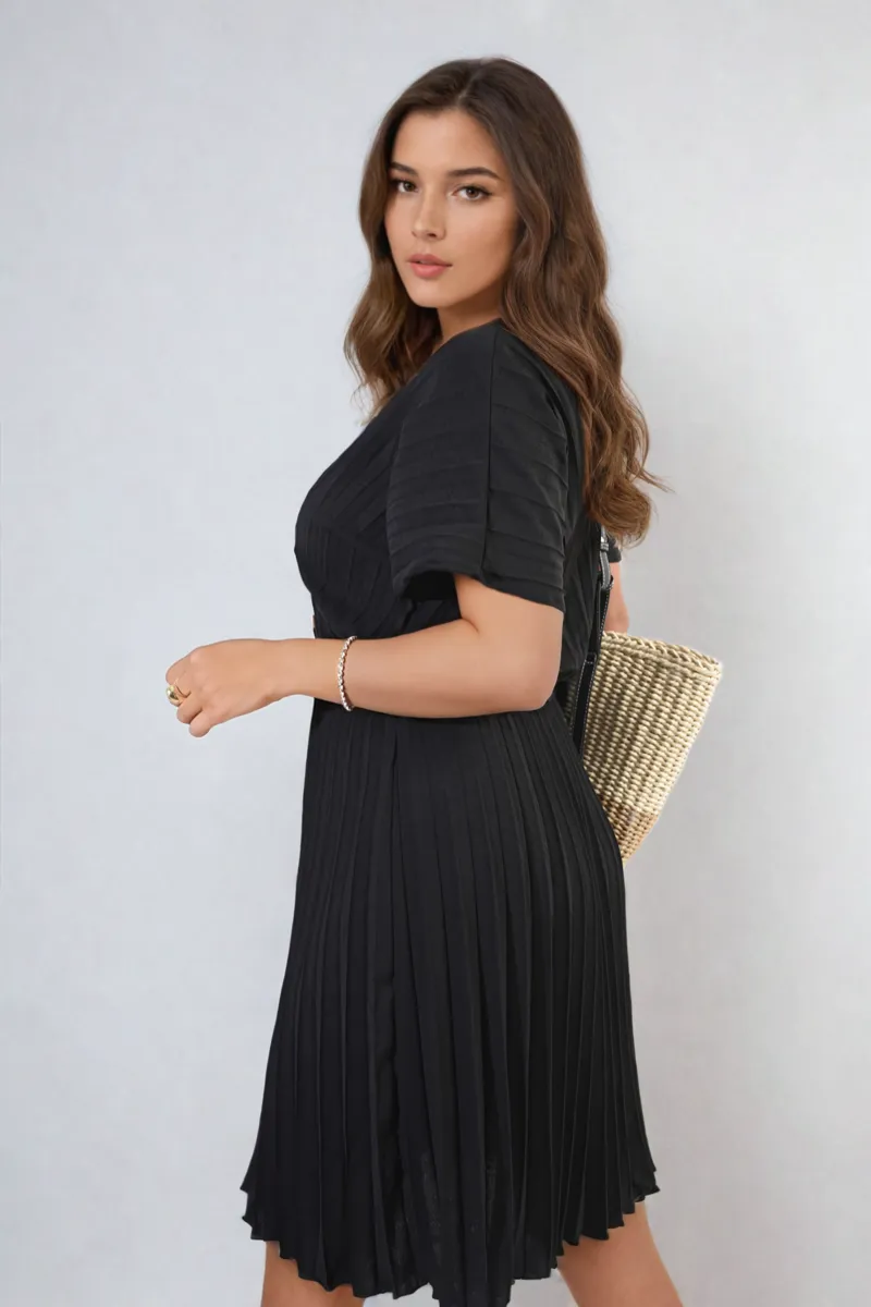 Short Sleeve Pleated Midi Dress